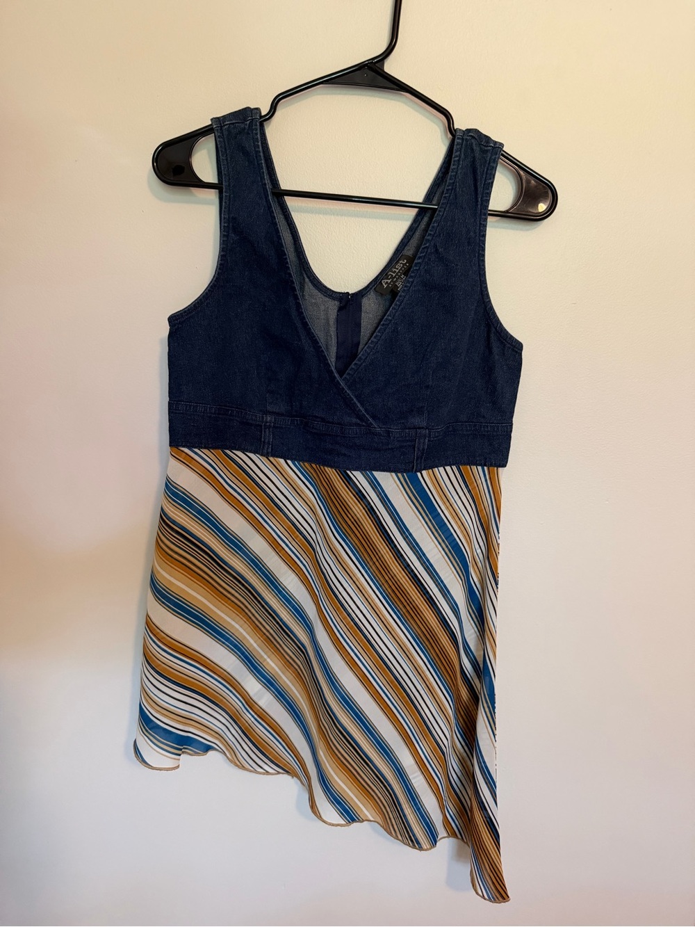 Denim Bodice Striped Asymmetric top Y2K